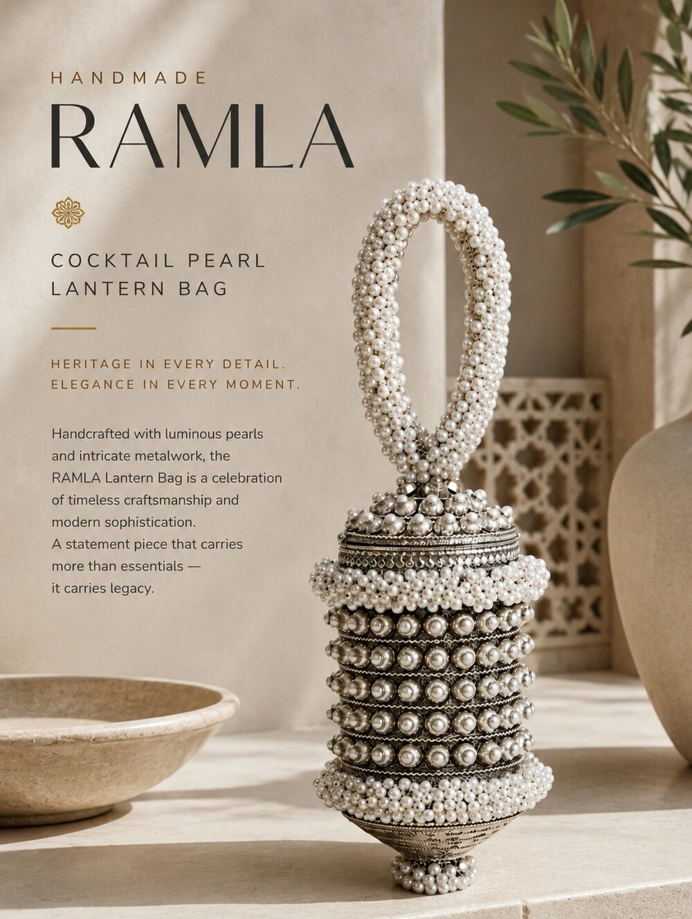 NWT RAMLA Handmade Cocktail Pearl Beaded Lantern Handbag